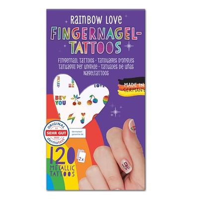 moses. Tatuaggi per unghie Rainbow Love – 120 adesivi metallici, facili da applicare, tatuaggi arcobaleno, ideali per feste e uso quotidiano, made in Germany