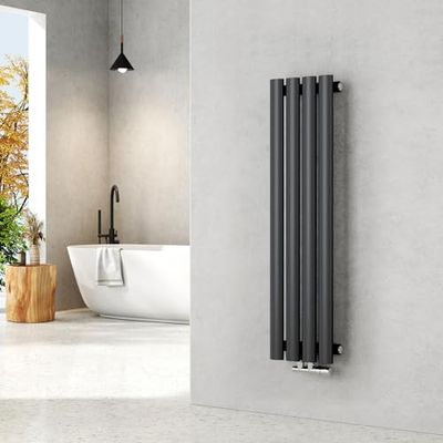 EMKE Kleine radiator, 900 x 240 mm, ovaal, paneelverwarming, centrale aansluiting, verticaal, design, buizenradiator, eenlaags, antraciet, 266 watt