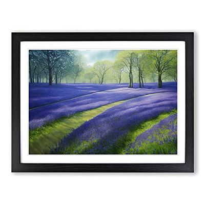 Watercolour Bluebell Field H1022 Framed Print for Living Room Bedroom Home Office Décor, Wall Art Picture Ready to Hang, Black A3 Frame (46 x 34 cm)