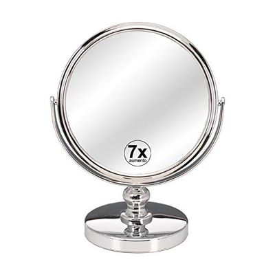 DONREGALOWEB Specchio da bagno con piedistallo in metallo e 2 lati con ingrandimento 7x, decorato in colore cromo lucido