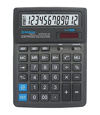 Bordsräknare DONAU TECH/K-DT4121-01 12-siffrig rotfunktion/199x153x31 mm/Färg: Svart/dator med 10-siffrig display/Dual Power Solar – batteridriven/kompakt design/5 års garanti