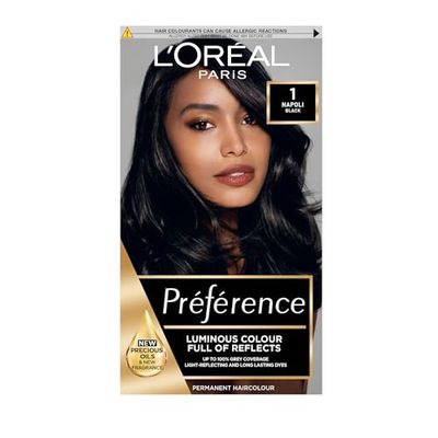 L'Oreal Paris Preference Hair Dye, Long Lasting, Luminous Permanent Hair Colour, 1, Napoli