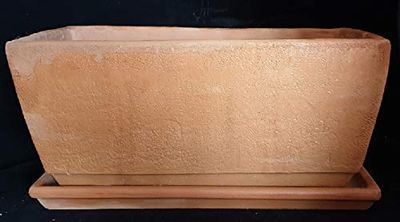 FIORIERE (4 PEZZI)+ SOTTOVASI (4 PEZZI) IN TERRACOTTA PER PIANTE E FIORI; LUNGHEZZA CM. 40, LARGHEZZA CM. 20, ALTEZZA CM. 17,02 VASI IN COTTO NATURALI CASSETTA