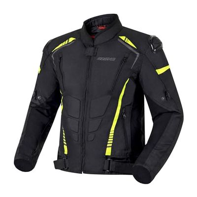 OZONE MOTO Pulse Motorcykeljacka för män | Skydd för armbågar och axlar | Avtagbart vattentätt membran | Avtagbart termiskt foder | Skjutreglage | 3 ventilationskanaler, Svart/Fluo Gul, 4XL