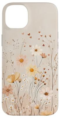 Aesthetic Delicate Simple Wildflower Floral With Hearts Art Case for iPhone 14 Plus