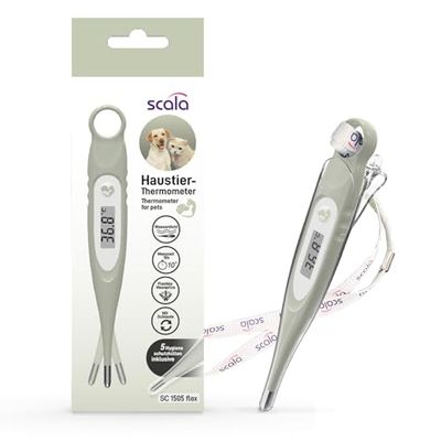 Thermomètre pour animaux de compagnie SC 1505 flex avec embout flexible pour une mesure particulièrement douce, y compris 5 housses de protection hygiéniques et boucle de fixation