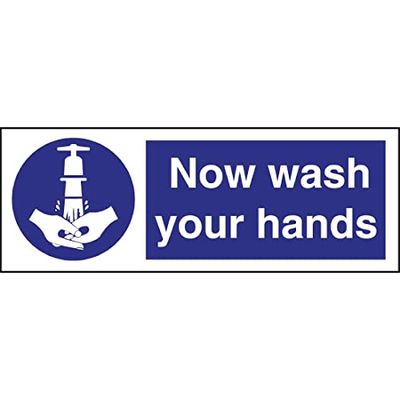 Panneau signalétique de sécurité avec symbole Now Wash Your Hands 90 x 230 mm