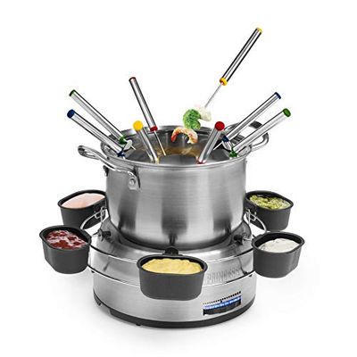 Princess 172680 Set Fondue familiar, Volumen 1.2 L, 800 W, Con cuencos para salsa, Acero Inoxidable