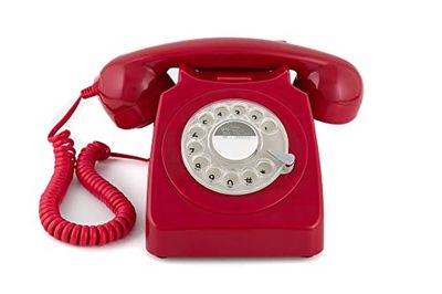 GPO 746 Téléphone fixe rétro de style années 1970 à cadran rotatif - Cordon extansible, sonnerie authentique - Rouge