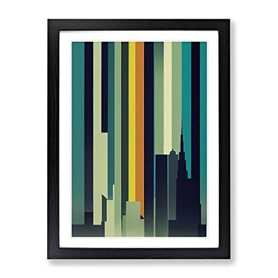 An Enchanting City Skyline Abstract Framed Print for Living Room Bedroom Home Office Décor, Wall Art Picture Ready to Hang, Black A4 Frame (34 x 25 cm)