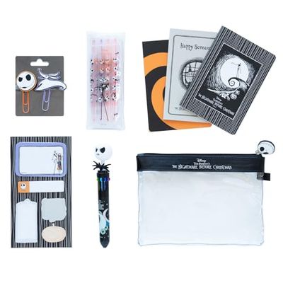 Grupo Erik - Set de Papeterie Disney, L'Étrange Noël de Mr Jack | Inclut : 1 Stylo, 5 Blocs de Notes Adhésives, 4 Surligneurs, 2 Trombones, 3 Carnets A6| Fournitures Scolaires Kawaii, Papeterie Kawaii