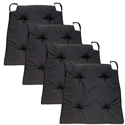 Traumnacht 03770333105 Basic - Cojín para Silla con Funda de algodón, Color Negro, Negro, 4 Unidades