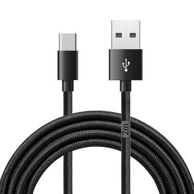 Waytex USB C 3.1 till USB-kabel för laddare och data, längd 2,00 m, typ C hankontakt, typ A hankontakt, svart anti-brott nylonhölje för iPhone, iPad, Samsung och alla enheter med C-uttag