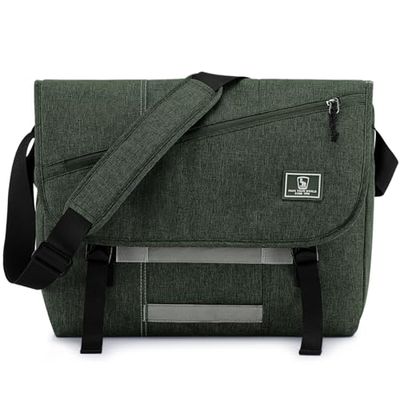 OIWAS Sac à bandoulière décontracté pour ordinateur portable de 15,6", sac à bandoulière pour université, voyage, bureau (15,6", vert foncé)