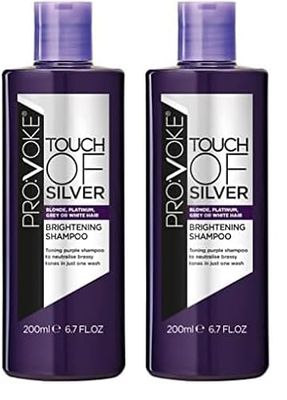PROVOKE Touch Of Silver Brightening Purple Shampoo 200 ml, Neutralises Yellow and Orange tones, Formulated with Violet and Blue Pigments (Pack of 2)