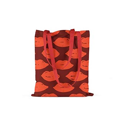 Bonamaison Printed Tote Bag, Reusable Grocery Bag, Shopping Bag, Machine Washable, Foldable, Canvas Cloth Bag with Red Handles, Size: 34x40 Cm