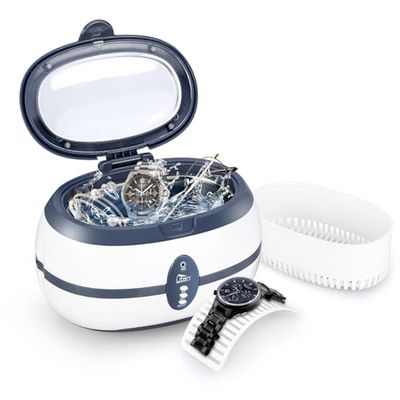 Uten Nettoyeur à Ultrasons 600ML Appareil Nettoyeur Domestique avec Panier Nettoyage et Support Automatique pour Nettoyage Bijoux Lunette Dentier CD