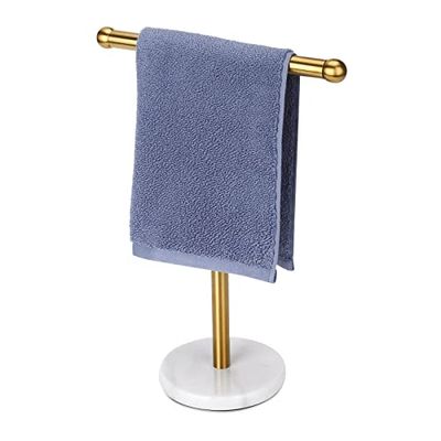 Soporte Dorado para Toallas de Mano con Base de mármol Pesado, toallero en Forma de T, Independiente para encimera de tocador de baño, Acero Inoxidable 304 (Dorado)