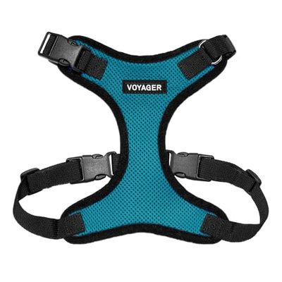 Best Pet Supplies Voyager Step-in Lock – Harnais en Maille résistante aux intempéries pour Animaux de Compagnie, Harnais réglable pour Chats et Chiens, Bordure Turquoise/Noire, Taille L