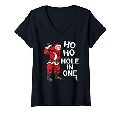 Donna Divertente Ho Ho Hole In One Golf Christmas Maglietta con Collo a V