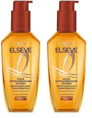 L'Oréal Paris - Sérum Disciplinant Transformateur - Soin Sans Rinçage - Nutrition Profonde - Enrichi en Huile de Jojoba - Pour Cheveux Bouclés Très Secs - Elseve Huile Extraordinaire -100 ml