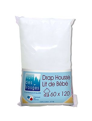 Nuit des Vosges 2167856 Cotoval Sábana Bajera para bebé Algodón Liso Blanco 60 x 120 cm