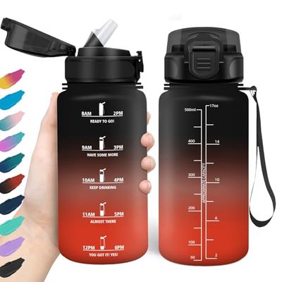 HoneyHolly Drinkfles 500 ml, BPA-vrij en lekvrij, drinkfles met rietje, herbruikbare drinkfles voor de basisschool, motiverende drinkfles voor school, fitnessstudio, kantoor, hardlopen