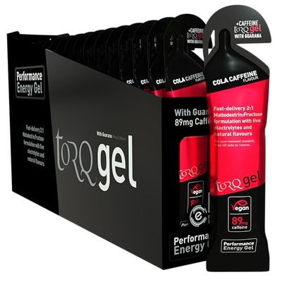 Torq Cola Energy Gel (With Guarana) Pack of 15 - Ultimate On The Go Quick Release Energy - 30g of Carbohydrates - Running/Cycling/Sports Gels - 5 Key Electrolytes - Natural & Vegan