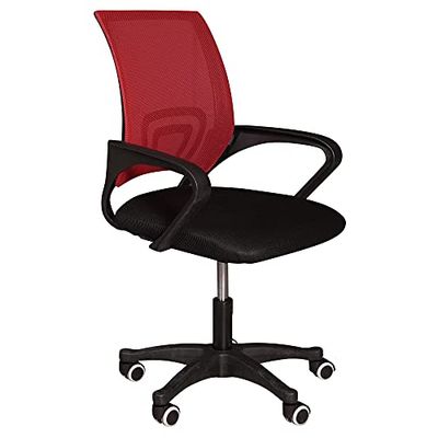 Dmora Chaise de bureau à roulettes, Chaise relevable avec accoudoirs, Chaise en tissu rembourré avec dossier en résille, cm 62x50h84 / 93, Couleur Noir et Rouge