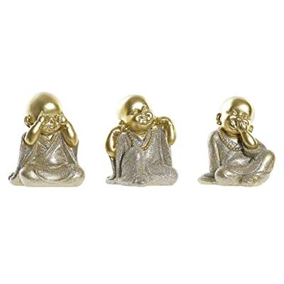 DKD Home Decor Figura Decorativa Color champán y Dorado, de Resina (8,5 x 7 x 9,7 centímetros) (3 Unidades)