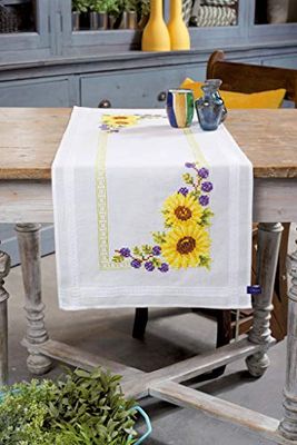 VERVACO Kit ponto cruz caminho de mesa kit completo bordado tecido impresso girassóis decoração para artesanato iniciantes completo DIY adultos conjunto criativo presente ca. 40x100cm Embroidery