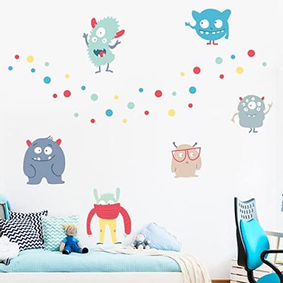 Stickers muraux enfants Géant - Decoration chambre bébé enfant - Adhésif garcon fille XXL - Autocollant mural monstres farceurs - H60 x L90 cm