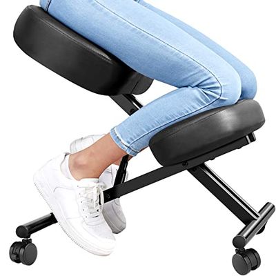 Ergonomisk knästol, hållningskorrigerande stol, vinklad knästol, justerbar pall med gjuten skumkudde och hjul för hem och kontor