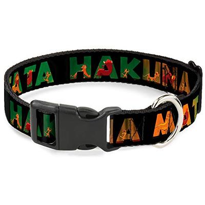 Buckle-Down Plastic Clip Collar - Hakuna Matata Black/Lion King Scenes - 1" Wide - Past 38-66 cm Nek - Large