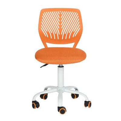 FurnitureR Silla de Escritorio giratoria sin reposabrazos, Altura Ajustable, Silla de Oficina para casa, Oficina, Dormitorio, Estudio, Color Naranja