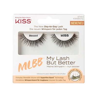 KISS My Lash But Better Collection 1 paio di ciglia finte, senza filtri, volume naturale, ciglia finte con nastro KISS Flexi, incluso adesivo per ciglia nero