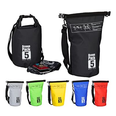 Relaxdays Zaino impermeabile Ocean Pack 5L borsa stagna ultraleggera sacca dry bag da kajak vela sci snowboard nero