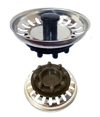 Kibath 200403 Tampa de pia de aço inoxidável. Com fecho de borracha/borracha. Diâmetro 8 cm. Acabamento em brilho cromado e preto