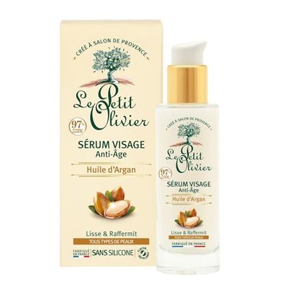 LE PETIT OLIVIER - Sérum Visage Anti-Âge - Huile d'Argan - Lisse & Raffermit - Tous Types De Peaux - 97% D'Origine Naturelle - Sans Silicone - Fabriqué en France - 30 ml