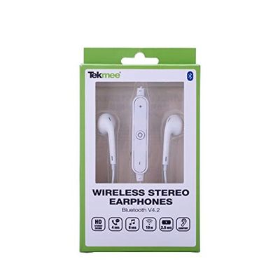 TEKMEE - Auricolare Bluetooth 4.2 stereo ad altissima definizione stereo con microfono - Vetro temperato - Bianco