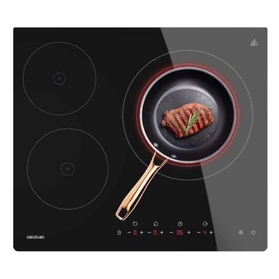 Cecotec Placa Vitrocerámica 3 Fuegos Bolero Squad V 3000. Potencia 6200 W, 9 Niveles de Potencia, Control Táctil, Detector de Sartenes hasta 295 mm, Temporizador, Kidlock