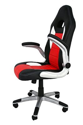 La Chaise Espagnole Sepulveda - Chaise de bureau ou études style Gaming, avec accoudoirs, dossier tapissé et base chromé, noir et rouge