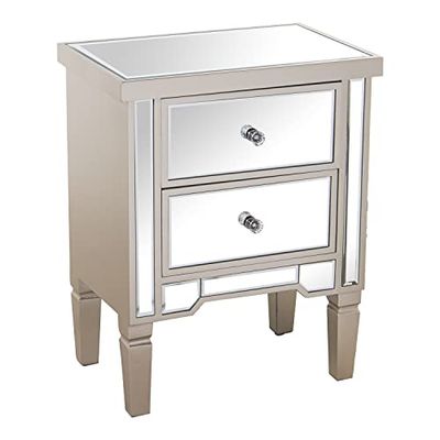 MESA DE NOCHE MADERA/ESPEJO C/2 CAJONES CHAMPAGNE 49X33X62CM