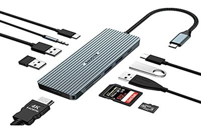 10 en1 Adaptador USB C Docking Station Dual Monitor(4K HDMI, 2 USB 3.0, 2 USB 2.0, USB C, PD 100W, Audio, Lector de Tarjetas SD/TF) Compatible con MacBook Pro/Air, Surface Pro/GO y Type C Devices C