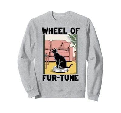 Wheel Of Fur-Tune Cat On Robot Vacuum Cleaner Cat Sweatshirt
