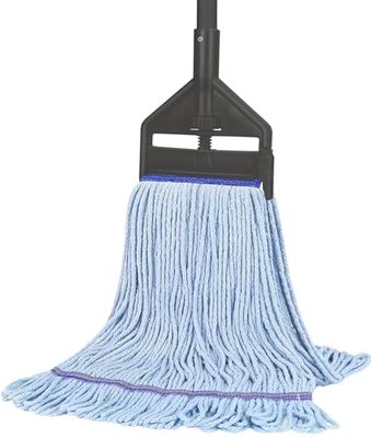 Mocio in cotone industriale con estremità ad anello per la pulizia dei pavimenti, resistente con manico lungo per casa, garage, ufficio, officina, magazzino (1 mocio industriale)