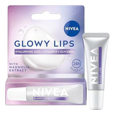NIVEA Lip Hyaluron Glowy Lips Tube Original (10ml), Lip Balm with Clear Shine and 24H Moisture, Hydrating Lip Care with Hyaluronic Acid and Vitamin E, Long-Lasting Glowy Finish