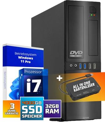 GMR Ultra Slim i7 Office PC - Business Office Computer | 3 anni di garanzia | 32 GB di RAM | 4000 GB SSD | DVD±RW | USB 3 | Windows 11 Prof | Bluetooth WiFi