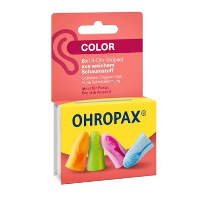 OHROPAX Tapones para los oídos Color – Tapones para los oídos de espuma suave – Muy cómodos incluso durante mucho tiempo – Aislamiento acústico SNR 35 dB – Ideal para fiestas, eventos y tiempo libre –