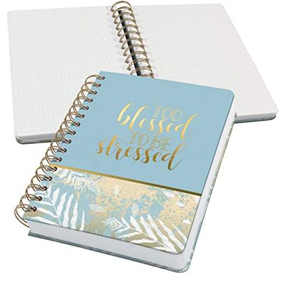 SIGEL JN615 Jolie Libreta de espiral, Heavenly Leaves, cuadriculado con puntos (impresión Dot), 120 g/m², 16,8 x 21,5 cm, tapa dura, 240 páginas, azul claro, blanco, gold